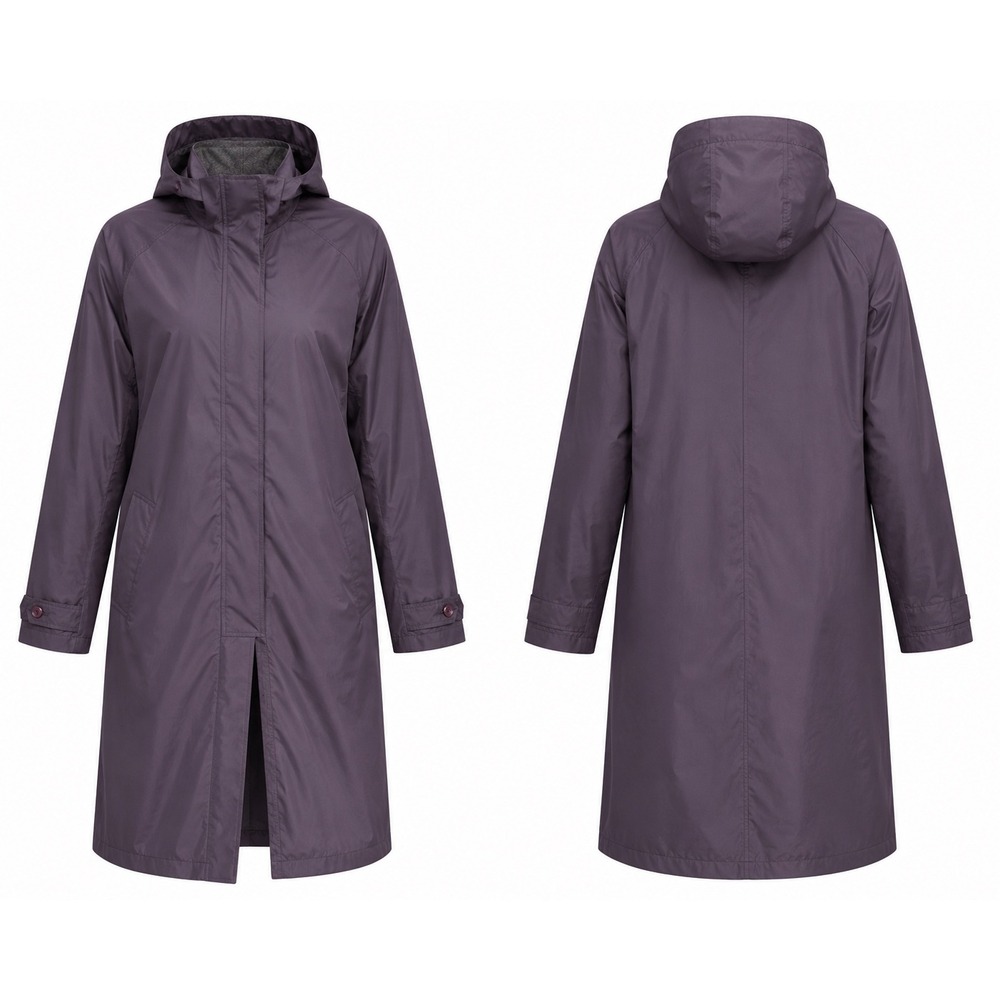Raincoat Women 18W Eggplant Long Hooded Trench Coat Plus Size Quiet Luxury